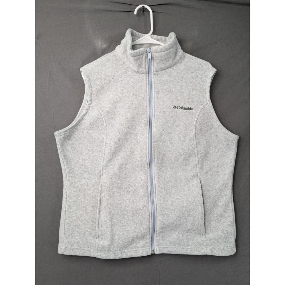 Columbia Womens Benton Springs Fleece Vest Light Gray Full Zip Sleeveless XL